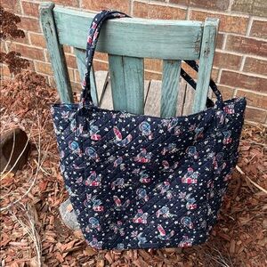 Vera Bradley Large Navy (background) Holiday Owls Festive Tote